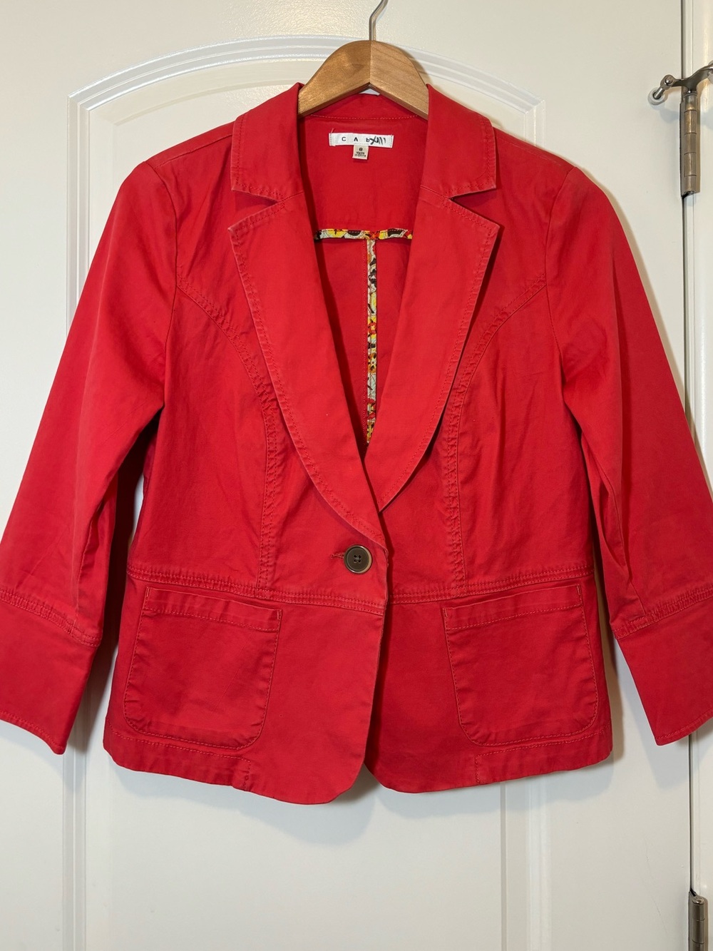 CAbi Red Single-Button Cotton Blazer